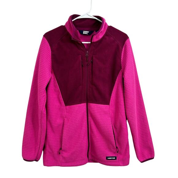 Lands' End Women's Pink Grid Fleece Full Zip Jacket Size S - Picture 1 of 6